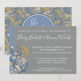 Gult för botaniska Daisy och marin Förlovningsfest Inbjudningar