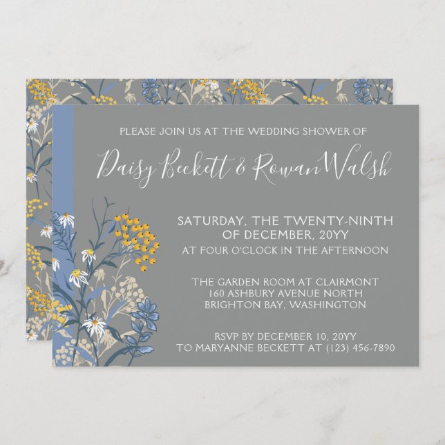 Gult för botaniska Daisy och marin Möhippa Inbjudningar (Fram/baksida)