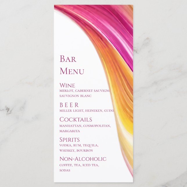 Gult för bröllop Menu-Modern Rosa Orange- Meny (Baksida)