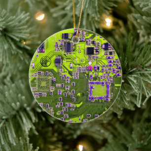 Gult för Computer Geek Circuit Board Neon Julgransprydnad Keramik