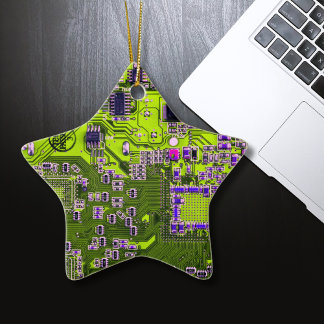 Gult för Computer Geek Circuit Board Neon Julgransprydnad Keramik