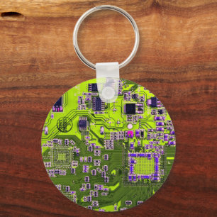 Gult för Computer Geek Circuit Board Neon Nyckelring