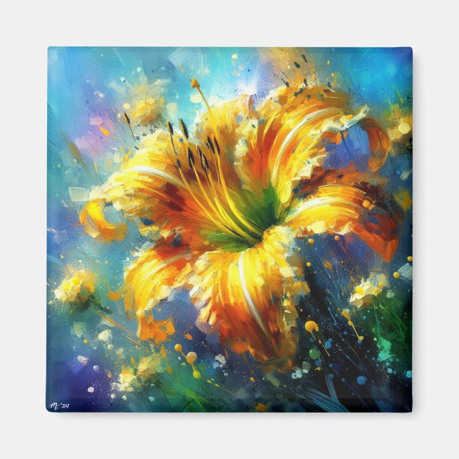 Gult för daglig Blommigt Impressionistisk målning Magnet (Framsidan)