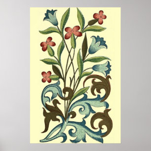gult för designer för vintage Blommigt tapet mönst Poster