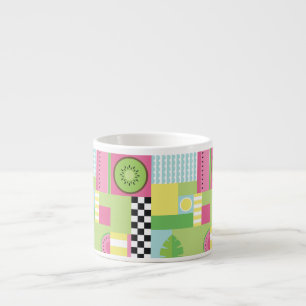 Gult för färglös sommarfrukt rosa grönt mosaik espressomugg