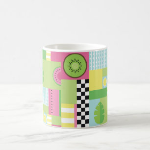 Gult för färglös sommarfrukt rosa grönt mosaik kaffemugg