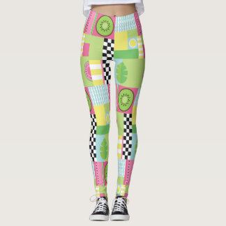 Gult för färglös sommarfrukt rosa grönt mosaik leggings