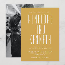 Gult för fet Namn Retro-typografi - foto Bröllop Inbjudningar