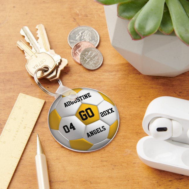 Gult för fotboll och vit nyckelkedja nyckelring (Skrivbord)