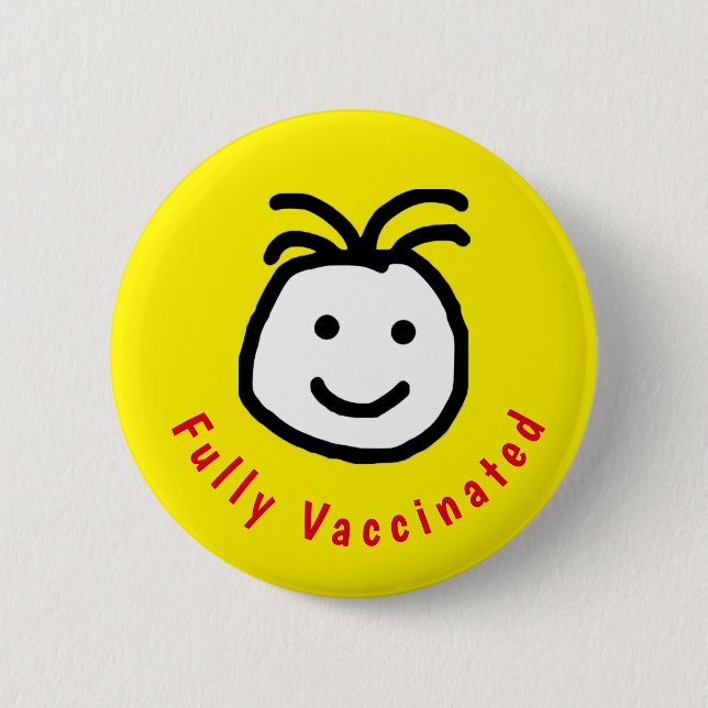 Gult för fullvaccinerad text i Cute Round Lycklig  Knapp (Framsida)