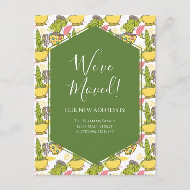 Gult för Grönt av flytta Announting Poted Cactus Vykort (Framsida)