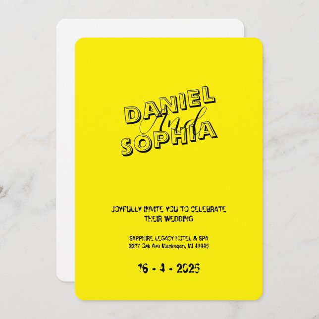 Gult för inbjudan till Retro-bröllop (Fram/baksida)