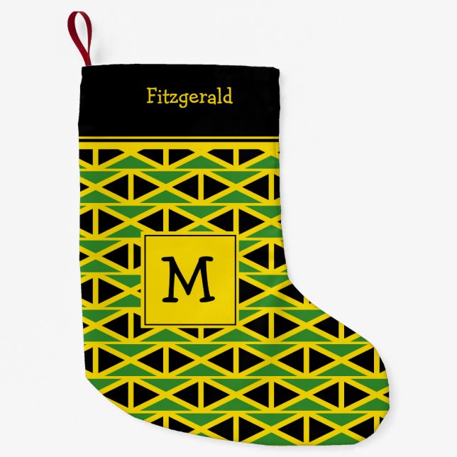 Gult för JAMAICA Flagga Monogram-Anpassningsbar Liten Julstrumpa (Framsidan)
