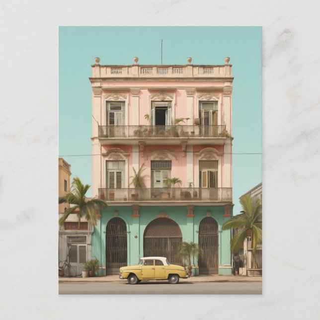 Gult för kolonial Byggnad Car Havana Kuba Vykort (Framsida)