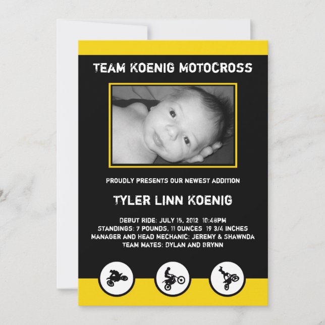 Gult för meddelande om Motocross Dirt Bike Birth-a (Framsida)