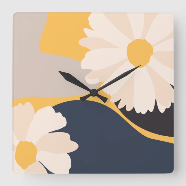 Gult för modern Abstrakt-Blommigt Fyrkantig Klocka (Framsida)