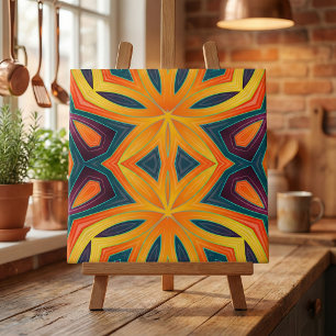 Gult för modern Funky Orange Kaleidoskopisk Abstra Kakelplatta