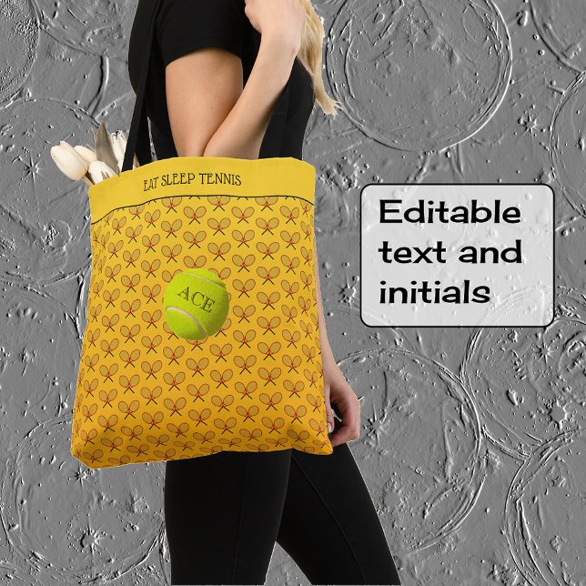 Gult för mönstrad orange för tennis-anpassningsbar tygkasse (Pattern print on both sides; text on the front)