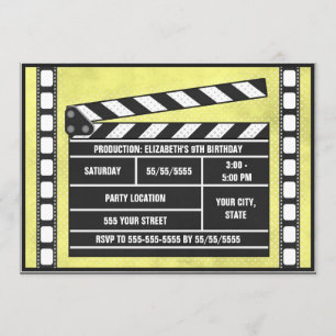Gult för Movie Födelsedagsfest Clapboard Inbjudningar