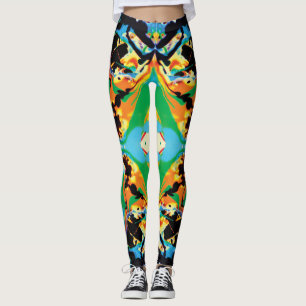 Gult för nattfjärilar, blått, svart stänk leggings