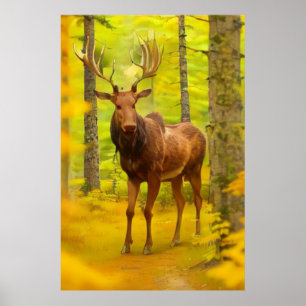 *~* Gult för naturfenan AP49 MOOSE Skogen Forest F Poster