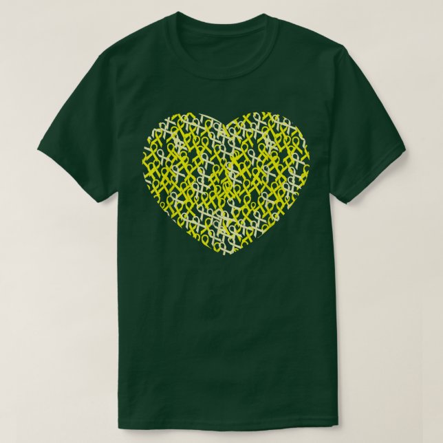 Gult för ökad medvetenhet om cancer Ribbon Heart T Shirt (Design framsida)