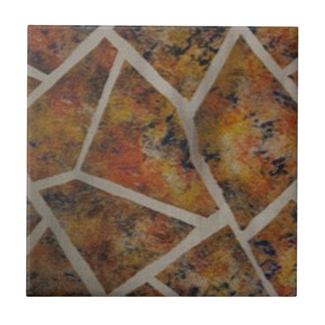 Gult för Orange av abstrakt Tan Black Tile Design, Kakelplatta (Framsidan)
