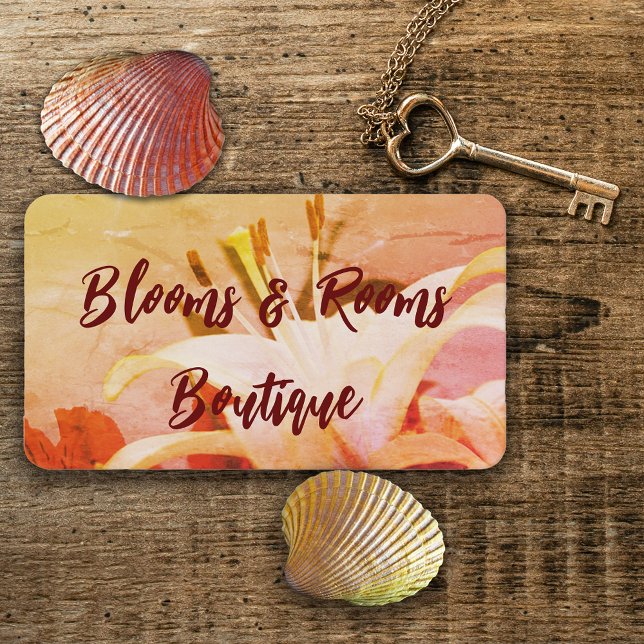 Gult för Orange av Bright-Blommigt och röd Visitkort (Bright orange red yellow floral business card.)