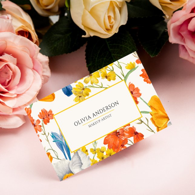 Gult för Orange av vattenfärgad Blommigt Modern Bo Visitkort (Skapare uppladdad)