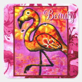 Gult för Orange för  av vit Abstrakt Flamingo-Blom Fyrkantigt Klistermärke