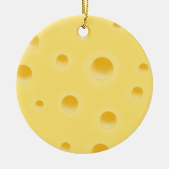 Gult för ostmeddelandets Personlig Swiss Cheese Julgransprydnad Keramik (Framsidan)