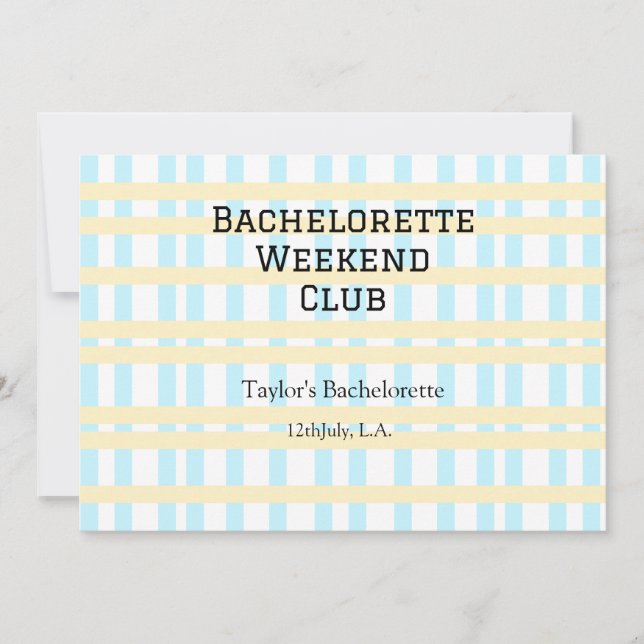 GULT FÖR RETRO BACHELORETTE HELG KLUBB BLUE INBJUDNINGAR (Framsida)