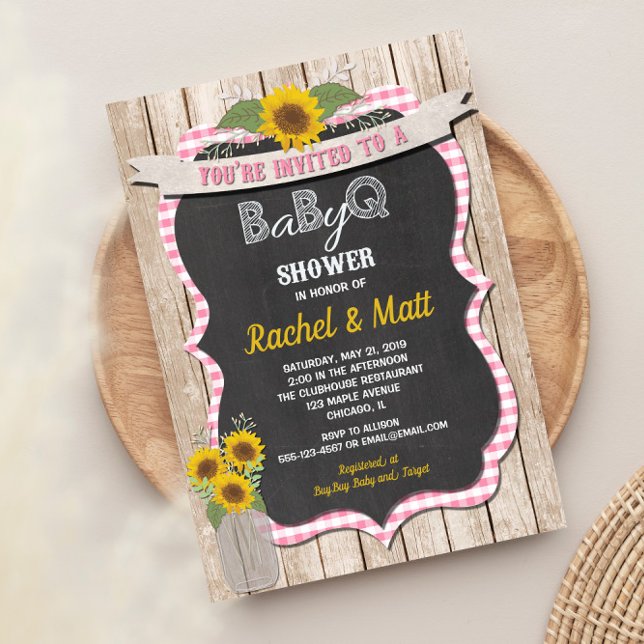 GULT för rosa av BBQ Baby Shower-inbjudan Inbjudningar (Skapare uppladdad)