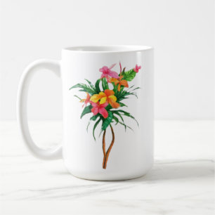Gult för rosa av tropiska blommor kaffemugg