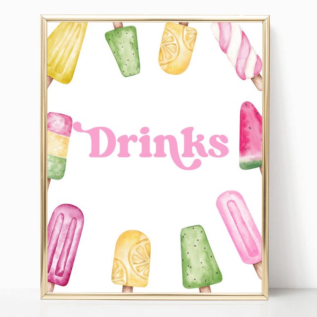 Gult för rosa Grönt Popsicle Party Drinks Bord Sig Poster (Skapare uppladdad)