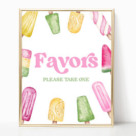 Gult för rosa Grönt Popsicle Party favors Bord Sig Poster