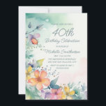 Gult för Rosa Pastel Flowers 40:e födelsedagen Inbjudningar<br><div class="desc">Söt teal, gult och rosa vattenfärgsblommor pastellblommor 40 års inbjudan till kvinnor. Text, typsnitt och ordalydelse är helt och hållet anpassade, så även om detta kort är designat för en dam som firar sin 40-årsdag kan det anpassas för vilken ålder som helst. Kontakta oss om du behöver hjälp med anpassning...</div>