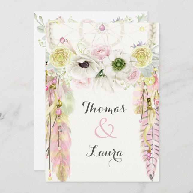 Gult för rosor för Boho stam- dröm- Inbjudningar (Fram/baksida)