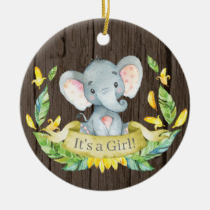 Gult för Rustic Girl Elephant Baby Shower Julgransprydnad Keramik