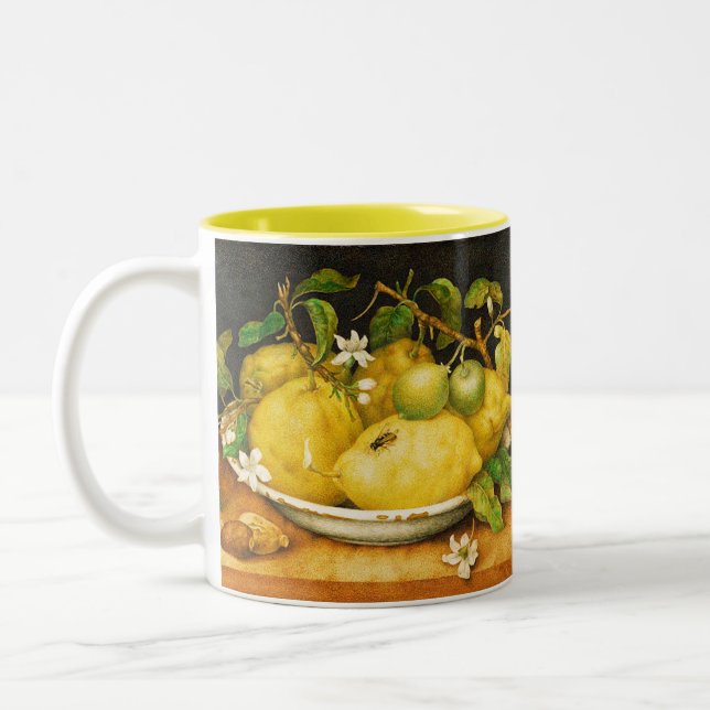 GULT FÖR SEASONFRUKT, LEMONS LEMON FLOWERS Två-Tonad MUGG (Vänster)