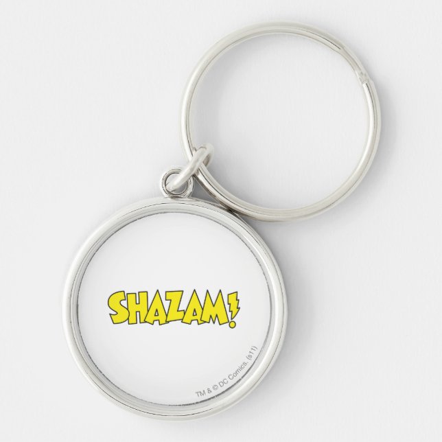 Gult för Shazam Logotyp Rund Silverfärgad Nyckelring (Framsidan)