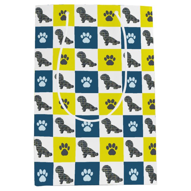 Gult för Shihpoo Hund & Paw Print Grid Silhouette (Framsidan)
