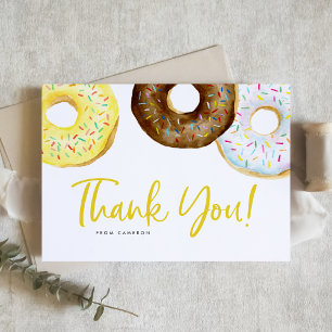 Gult för vattenfärg och choklad Donuts Babykläder Tack Kort