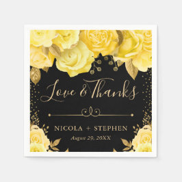 Gult för vattenfärg och Guld Glam Flowers Bröllop Pappersservett