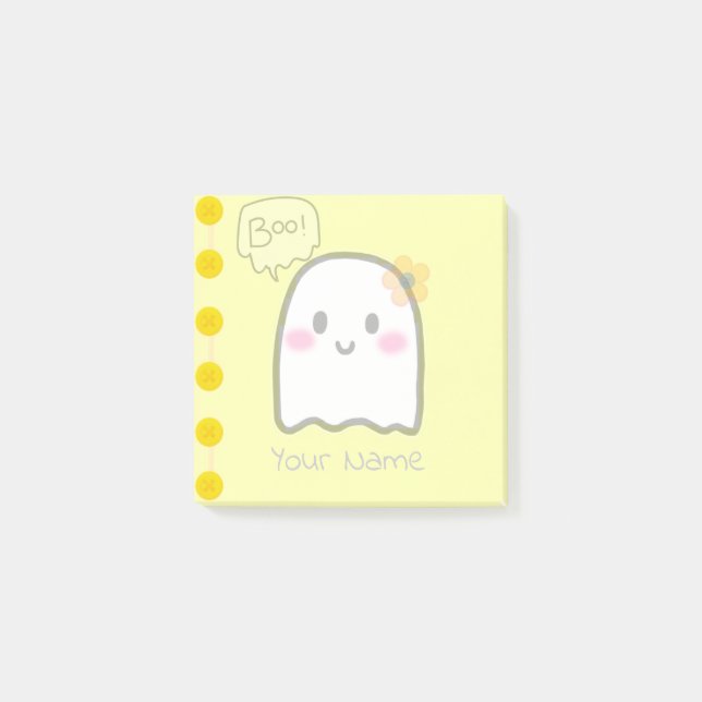 Gult för vattenfärgen Cute Ghost Namn Post-it Block (Framsida)