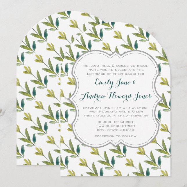 Gult för vattenfärgsBlommigt Emerald Greenery Bröl Inbjudningar (Fram/baksida)