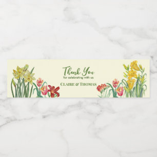 Gult för vattenfärgsOrange Vår blommor Cream Vattenflaskor Etikett