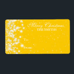 Gult för VinterGnistra för Elegant av Märkre Fraktsedel<br><div class="desc">Fira jul och imponera på din familj och dina vänner med den moderna utformningen av märkrn för julklapp med God jul text,  Winter Gnistra och Starry Winter Himlar på Gultens bakgrund med anpassningsbarnas familj namn. Lätt att använda och lätt att anpassa. Ordna i dag!</div>