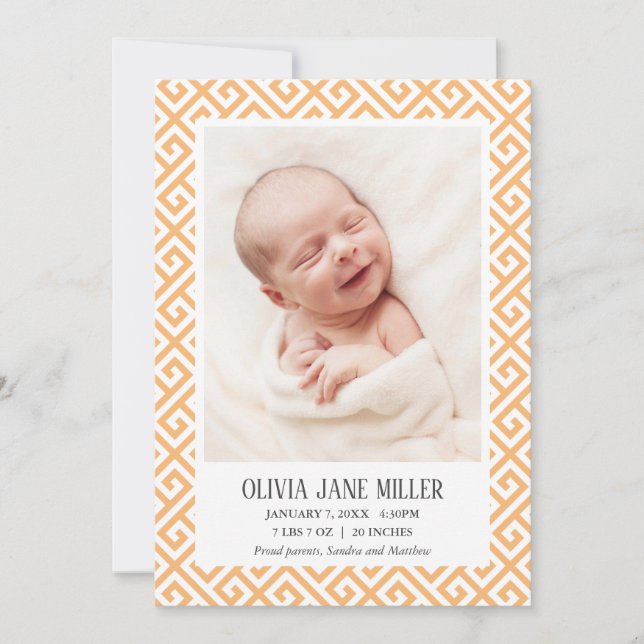Gult Foto för födelsemeddelande om Baby i Nyckel Meddelande (Framsida)