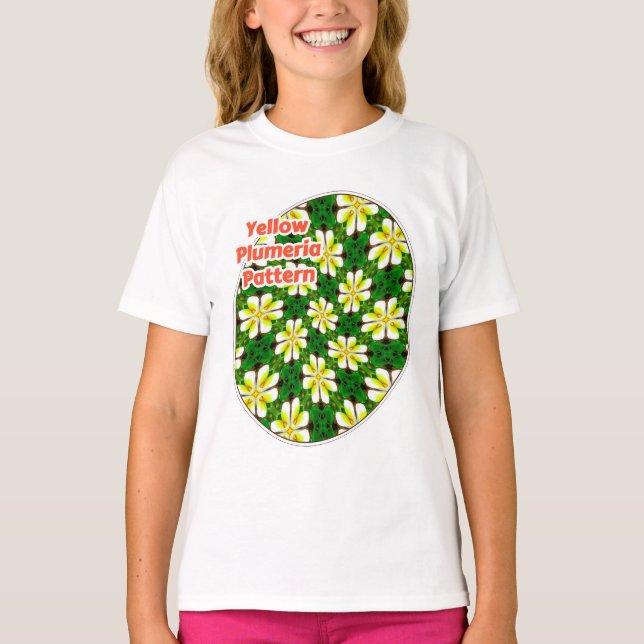 Gult Frangipani Mönster T Shirt (Framsida)